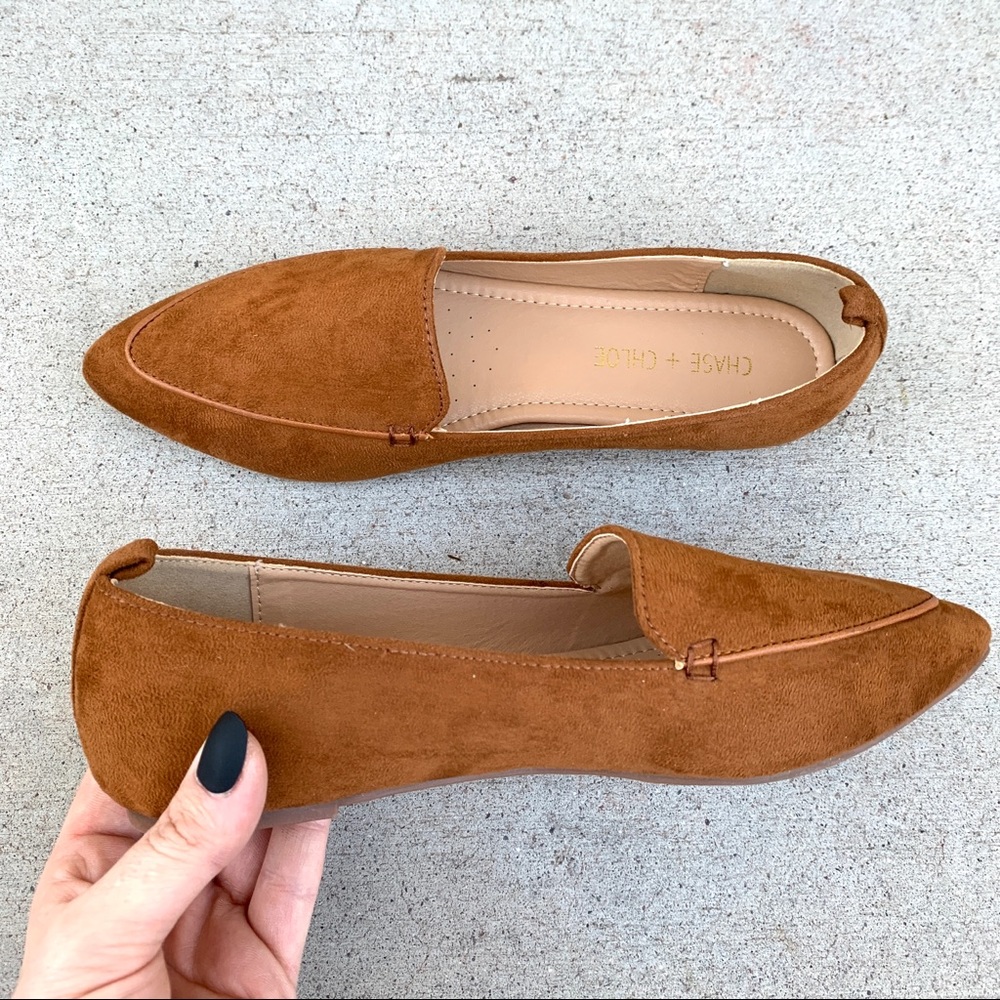 Vegan Suede Camel Brown Flats - Picture 3 of 8